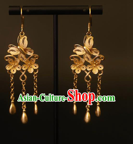 Handmade Chinese Wedding Golden Earrings Traditional Accessories Ancient Court Hanfu Tassel Ear Jewelry Handmade Chinese Wedding Golden Earrings Traditional Accessories Ancient Court Hanfu Tassel Ear Jewelry