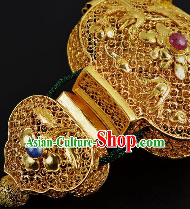 Chinese Traditional Hanfu Waist Accessories Ancient Swordsman Golden Gourd Sachet Pendant Chinese Traditional Hanfu Waist Accessories Ancient Swordsman Golden Gourd Sachet Pendant