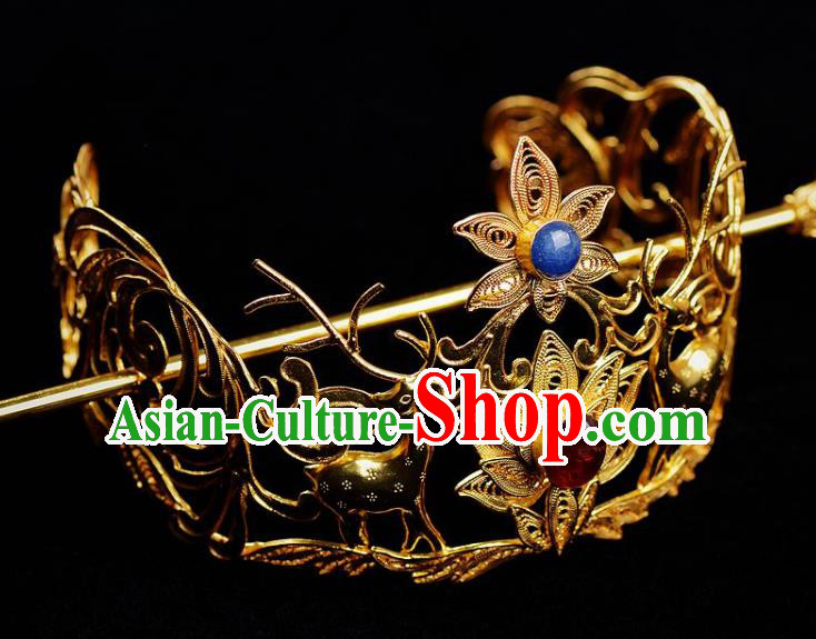 Chinese Traditional Hanfu Hair Accessories Ancient Ming Dynasty Prince Golden Hairdo Crown Hairpin Chinese Traditional Hanfu Hair Accessories Ancient Ming Dynasty Prince Golden Hairdo Crown Hairpin