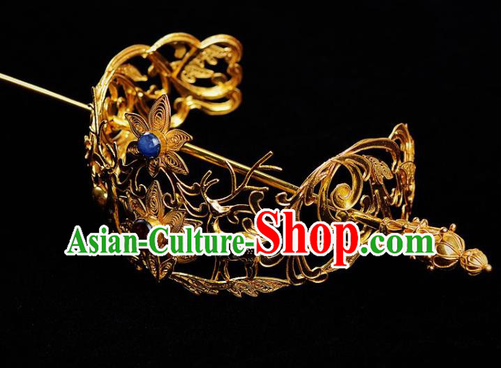 Chinese Traditional Hanfu Hair Accessories Ancient Ming Dynasty Prince Golden Hairdo Crown Hairpin Chinese Traditional Hanfu Hair Accessories Ancient Ming Dynasty Prince Golden Hairdo Crown Hairpin