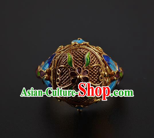 Handmade Chinese Ancient Court Ring Jewelry Traditional Qing Dynasty Cloisonne Butterfly Accessories Handmade Chinese Ancient Court Ring Jewelry Traditional Qing Dynasty Cloisonne Butterfly Accessories