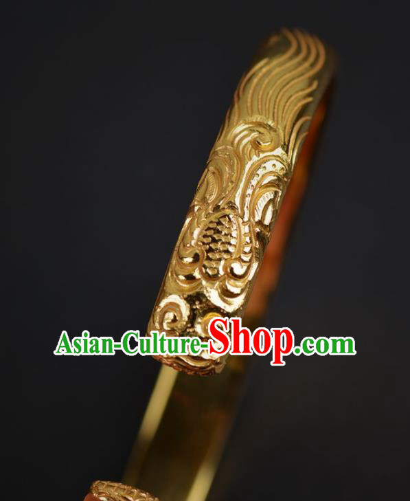 Handmade Chinese Ancient Court Golden Bracelet Jewelry Traditional Tang Dynasty Carving Bangle Accessories Handmade Chinese Ancient Court Golden Bracelet Jewelry Traditional Tang Dynasty Carving Bangle Accessories