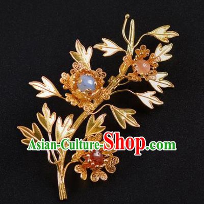 Handmade Chinese Ancient Court Golden Brooch Jewelry Traditional Hanfu Breastpin Accessories
