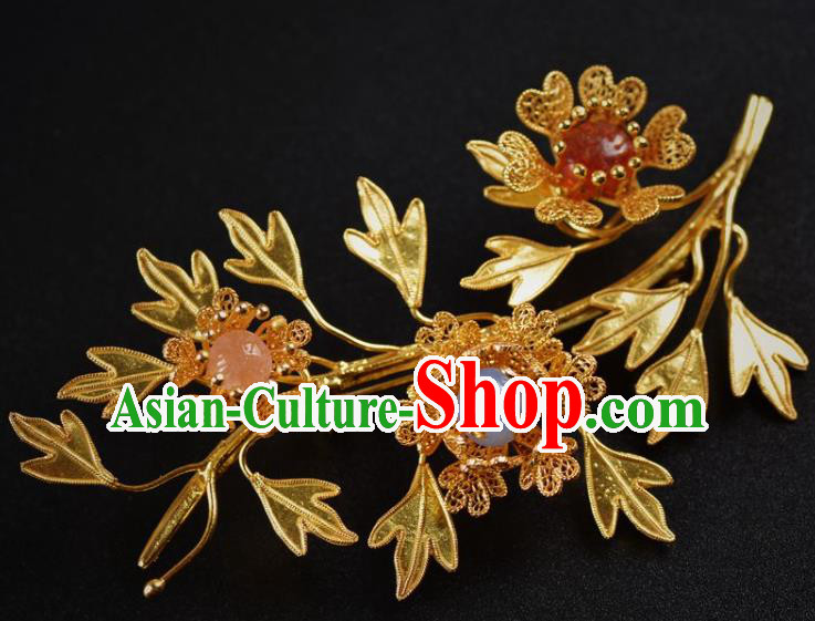 Handmade Chinese Ancient Court Golden Brooch Jewelry Traditional Hanfu Breastpin Accessories Handmade Chinese Ancient Court Golden Brooch Jewelry Traditional Hanfu Breastpin Accessories