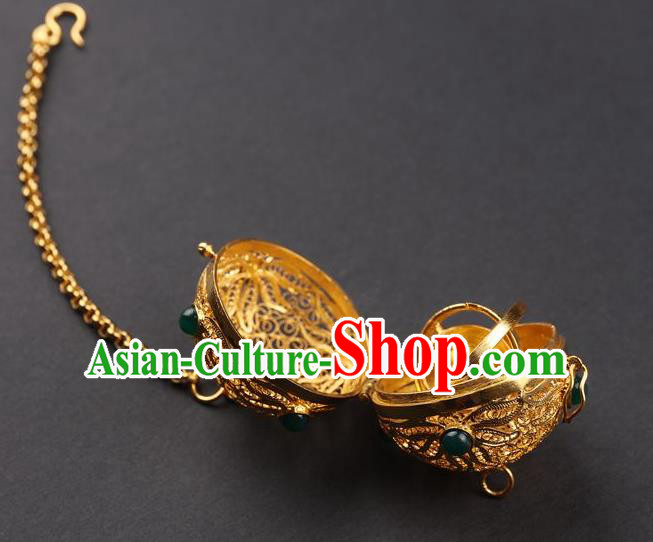 Chinese Ancient Tang Dynasty Empress Golden Sachet Traditional Hanfu Waist Accessories Chinese Ancient Tang Dynasty Empress Golden Sachet Traditional Hanfu Waist Accessories