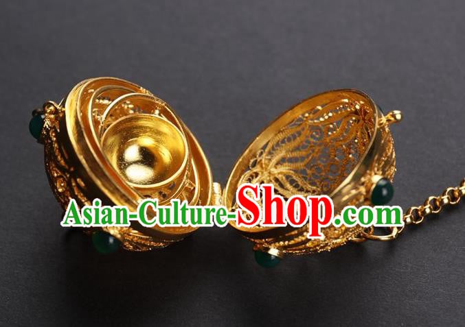 Chinese Ancient Tang Dynasty Empress Golden Sachet Traditional Hanfu Waist Accessories Chinese Ancient Tang Dynasty Empress Golden Sachet Traditional Hanfu Waist Accessories