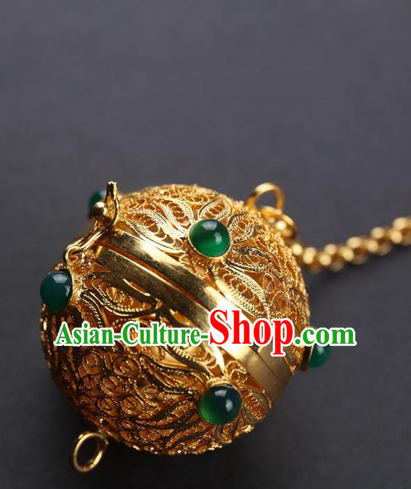 Chinese Ancient Tang Dynasty Empress Golden Sachet Traditional Hanfu Waist Accessories Chinese Ancient Tang Dynasty Empress Golden Sachet Traditional Hanfu Waist Accessories