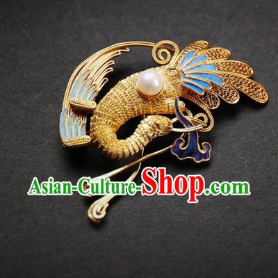 Handmade Chinese Ancient Empress Cloisonne Phoenix Brooch Jewelry Traditional Qing Dynasty Court Breastpin Accessories