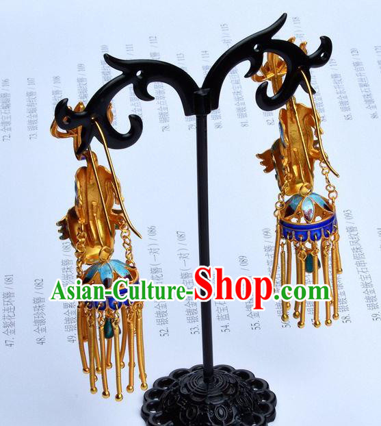 Handmade Chinese Ancient Empress Cloisonne Jewelry Traditional Qing Dynasty Court Kylin Earrings Accessories Handmade Chinese Ancient Empress Cloisonne Jewelry Traditional Qing Dynasty Court Kylin Earrings Accessories