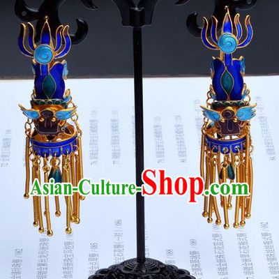 Handmade Chinese Ancient Empress Cloisonne Jewelry Traditional Qing Dynasty Court Kylin Earrings Accessories