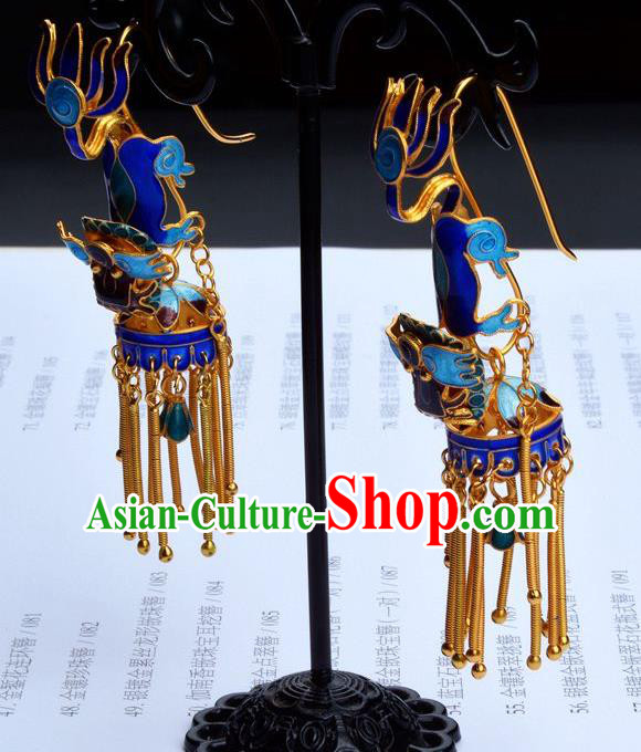 Handmade Chinese Ancient Empress Cloisonne Jewelry Traditional Qing Dynasty Court Kylin Earrings Accessories Handmade Chinese Ancient Empress Cloisonne Jewelry Traditional Qing Dynasty Court Kylin Earrings Accessories