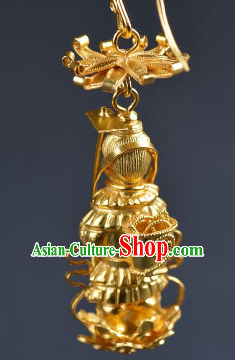 Handmade Chinese Ancient Empress Ear Jewelry Traditional Ming Dynasty Court Golden Earrings Accessories Handmade Chinese Ancient Empress Ear Jewelry Traditional Ming Dynasty Court Golden Earrings Accessories