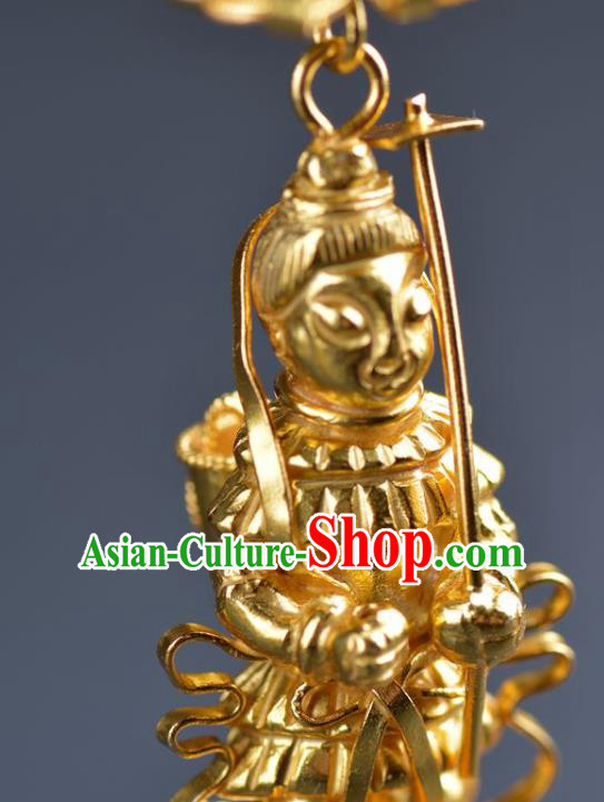 Handmade Chinese Ancient Empress Ear Jewelry Traditional Ming Dynasty Court Golden Earrings Accessories Handmade Chinese Ancient Empress Ear Jewelry Traditional Ming Dynasty Court Golden Earrings Accessories