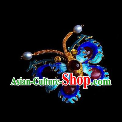 Handmade Chinese Traditional Qing Dynasty Cloisonne Butterfly Breastpin Accessories Ancient Empress Ruby Brooch Jewelry