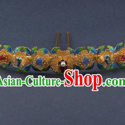 China Traditional Qing Dynasty Court Hairpin Ancient Empress Enamel Hair Crown Handmade Palace Hair Ornament