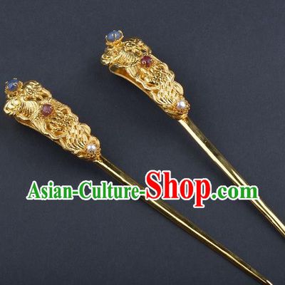 Traditional China Ming Dynasty Court Hairpin Handmade Palace Hair Ornament Ancient Empress Golden Phoenix Peony Hair Stick