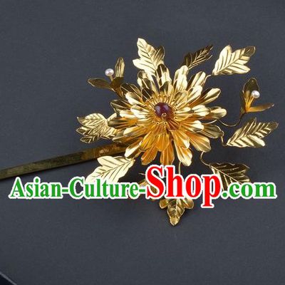Traditional China Ancient Empress Hair Stick Handmade Palace Hair Ornament Qing Dynasty Court Golden Peony Hairpin