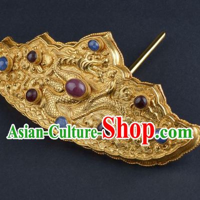 China Ancient Wedding Golden Dragon Hair Crown Handmade Hair Jewelry Traditional Ming Dynasty Empress Hairpin