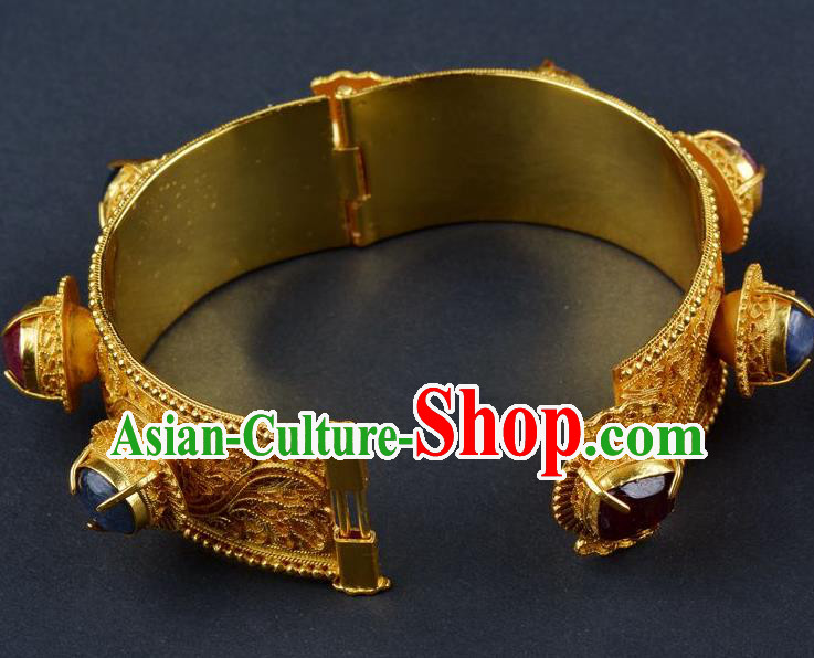 Handmade Chinese Gems Bracelet Ancient Empress Jewelry Traditional Ming Dynasty Court Bangle Accessories