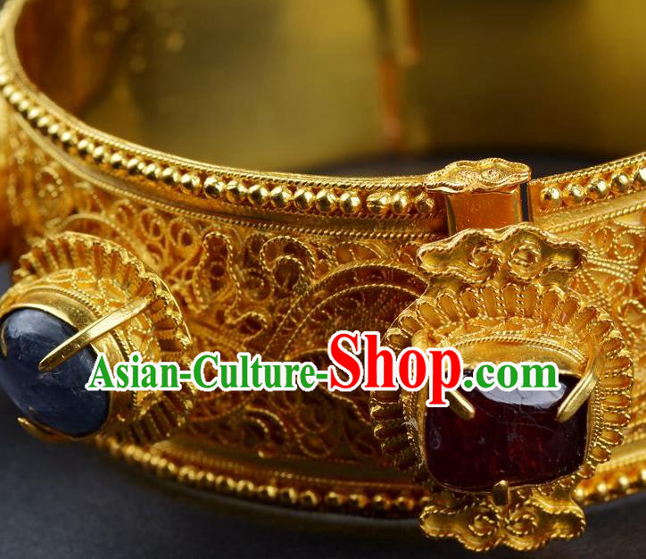 Handmade Chinese Gems Bracelet Ancient Empress Jewelry Traditional Ming Dynasty Court Bangle Accessories