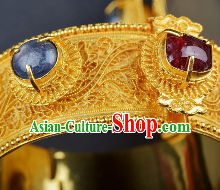Handmade Chinese Gems Bracelet Ancient Empress Jewelry Traditional Ming Dynasty Court Bangle Accessories