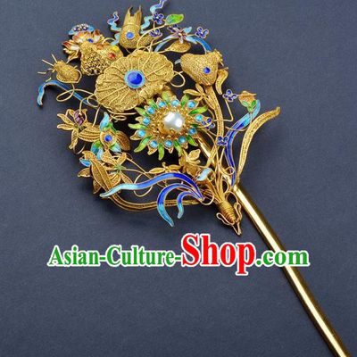 Traditional China Qing Dynasty Palace Hair Stick Handmade Hair Ornament Ancient Empress Blueing Orchid Hairpin