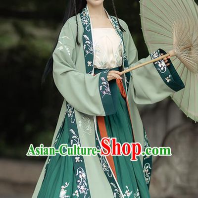 China Song Dynasty Young Lady Historical Clothing Ancient Village Girl Costumes Traditional Green Hanfu Dress