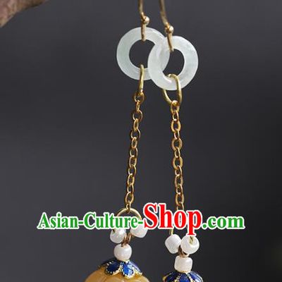 Handmade Chinese Traditional Qing Dynasty Court Ear Accessories Ancient Empress Jade Earrings