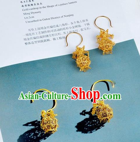 Handmade Chinese Traditional Ming Dynasty Filigree Golden Accessories Ancient Empress Lantern Earrings Jewelry Handmade Chinese Traditional Ming Dynasty Filigree Golden Accessories Ancient Empress Lantern Earrings Jewelry