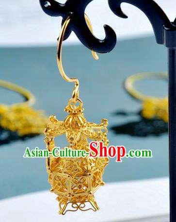 Handmade Chinese Traditional Ming Dynasty Filigree Golden Accessories Ancient Empress Lantern Earrings Jewelry Handmade Chinese Traditional Ming Dynasty Filigree Golden Accessories Ancient Empress Lantern Earrings Jewelry