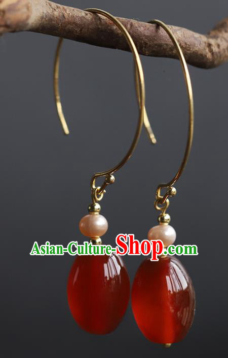 Handmade Chinese Ancient Empress Pearl Earrings Traditional Wedding Agate Ear Accessories Handmade Chinese Ancient Empress Pearl Earrings Traditional Wedding Agate Ear Accessories