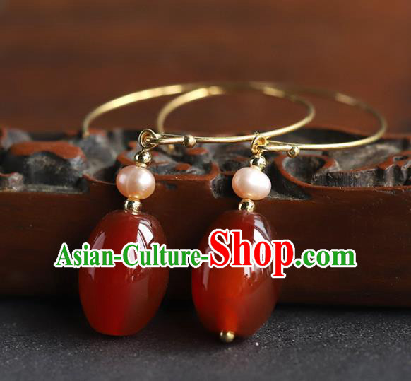 Handmade Chinese Ancient Empress Pearl Earrings Traditional Wedding Agate Ear Accessories Handmade Chinese Ancient Empress Pearl Earrings Traditional Wedding Agate Ear Accessories
