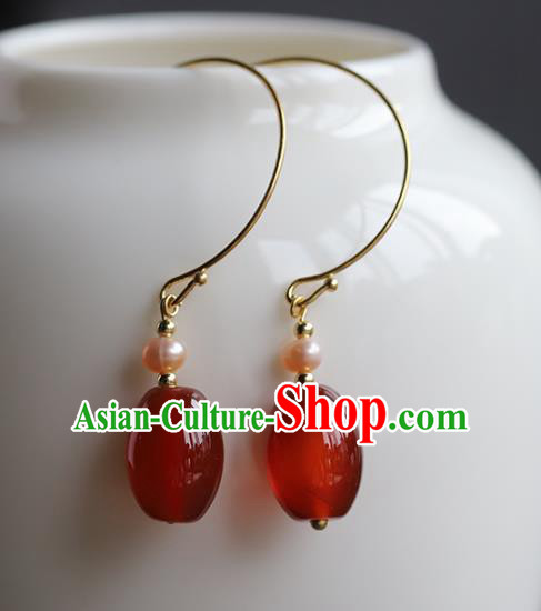 Handmade Chinese Ancient Empress Pearl Earrings Traditional Wedding Agate Ear Accessories Handmade Chinese Ancient Empress Pearl Earrings Traditional Wedding Agate Ear Accessories