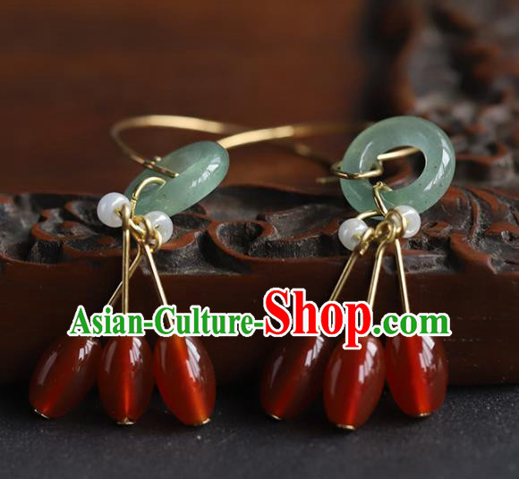 Handmade Chinese Traditional Wedding Agate Beads Ear Accessories Ancient Empress Jade Earrings Handmade Chinese Traditional Wedding Agate Beads Ear Accessories Ancient Empress Jade Earrings