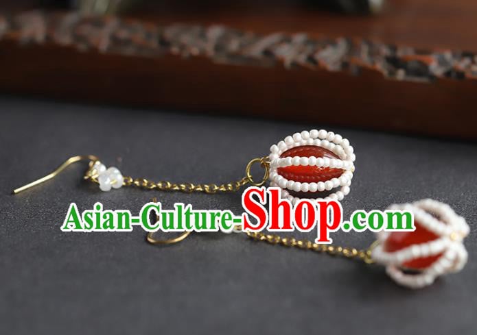 Handmade Chinese Traditional Wedding Red Agate Ear Accessories Ancient Empress Beads Earrings Handmade Chinese Traditional Wedding Red Agate Ear Accessories Ancient Empress Beads Earrings
