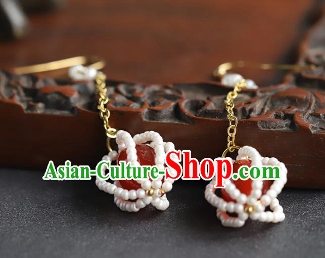 Handmade Chinese Traditional Wedding Red Agate Ear Accessories Ancient Empress Beads Earrings Handmade Chinese Traditional Wedding Red Agate Ear Accessories Ancient Empress Beads Earrings