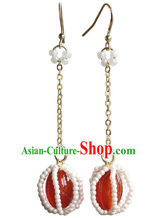 Handmade Chinese Traditional Wedding Red Agate Ear Accessories Ancient Empress Beads Earrings Handmade Chinese Traditional Wedding Red Agate Ear Accessories Ancient Empress Beads Earrings