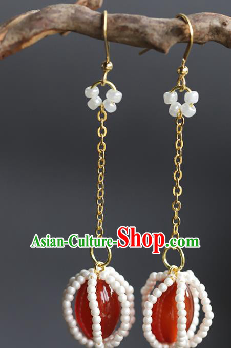 Handmade Chinese Traditional Wedding Red Agate Ear Accessories Ancient Empress Beads Earrings Handmade Chinese Traditional Wedding Red Agate Ear Accessories Ancient Empress Beads Earrings