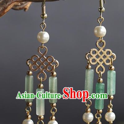 Handmade Chinese Traditional Wedding Ear Accessories Ancient Bride Jade Earrings Jewelry