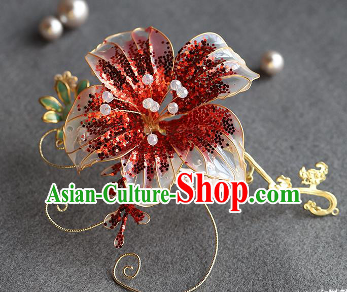 Chinese Hanfu Red Flower Hairpin Traditional Wedding Hair Accessories Ancient Bride Hair Sticks Chinese Hanfu Red Flower Hairpin Traditional Wedding Hair Accessories Ancient Bride Hair Sticks