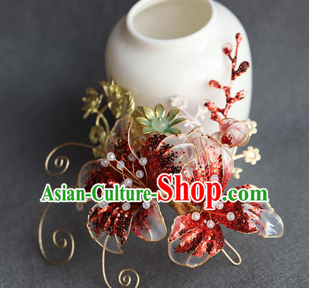Chinese Traditional Wedding Hair Accessories Ancient Bride Hair Sticks Hanfu Red Flower Hairpin Chinese Traditional Wedding Hair Accessories Ancient Bride Hair Sticks Hanfu Red Flower Hairpin