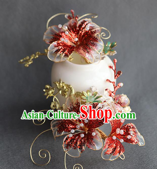 Chinese Traditional Wedding Hair Accessories Ancient Bride Hair Sticks Hanfu Red Flower Hairpin Chinese Traditional Wedding Hair Accessories Ancient Bride Hair Sticks Hanfu Red Flower Hairpin
