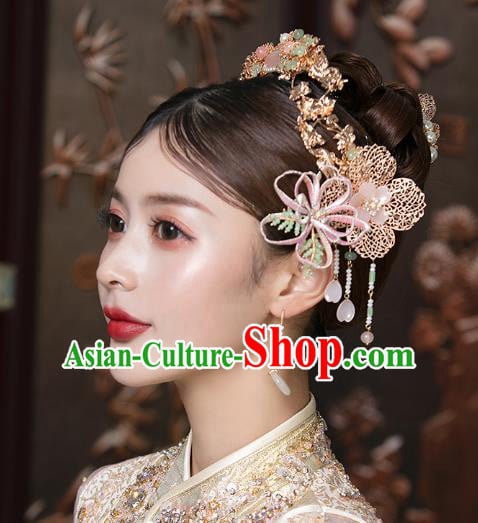 Traditional China Ancient Bride Flowers Hairpins Wedding Hair Ornament Handmade Hair Crown Full Set Traditional China Ancient Bride Flowers Hairpins Wedding Hair Ornament Handmade Hair Crown Full Set