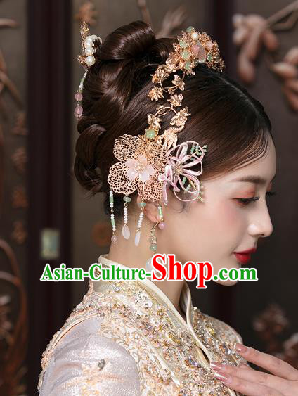 Traditional China Ancient Bride Flowers Hairpins Wedding Hair Ornament Handmade Hair Crown Full Set Traditional China Ancient Bride Flowers Hairpins Wedding Hair Ornament Handmade Hair Crown Full Set