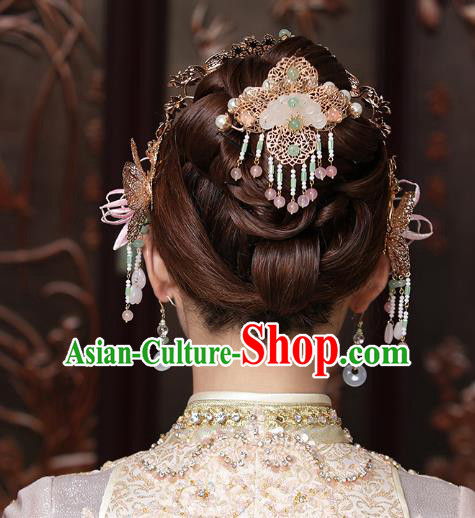 Traditional China Ancient Bride Flowers Hairpins Wedding Hair Ornament Handmade Hair Crown Full Set Traditional China Ancient Bride Flowers Hairpins Wedding Hair Ornament Handmade Hair Crown Full Set