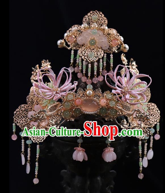 Traditional China Ancient Bride Flowers Hairpins Wedding Hair Ornament Handmade Hair Crown Full Set Traditional China Ancient Bride Flowers Hairpins Wedding Hair Ornament Handmade Hair Crown Full Set