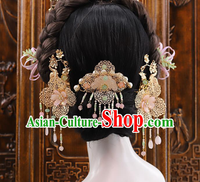 Traditional China Ancient Bride Flowers Hairpins Wedding Hair Ornament Handmade Hair Crown Full Set Traditional China Ancient Bride Flowers Hairpins Wedding Hair Ornament Handmade Hair Crown Full Set