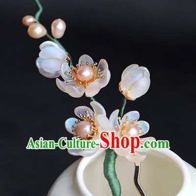 Chinese Traditional Wedding Hair Accessories Ancient Bride Flowers Hair Stick Hanfu Pearls Hairpin