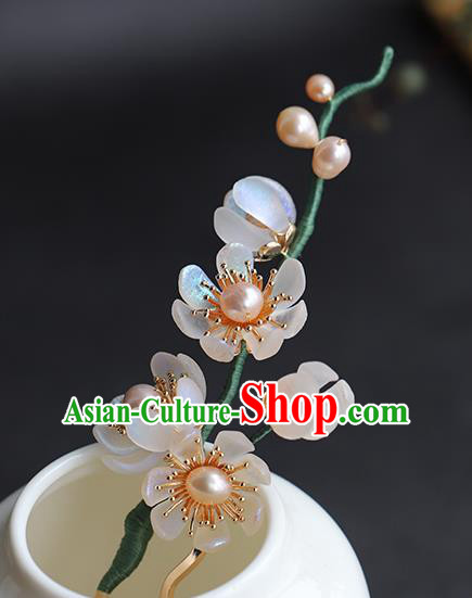 Chinese Traditional Wedding Hair Accessories Ancient Bride Flowers Hair Stick Hanfu Pearls Hairpin