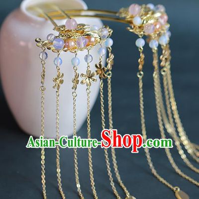 Chinese Ancient Bride Golden Tassel Hair Sticks Traditional Wedding Hair Accessories Hanfu Hairpins